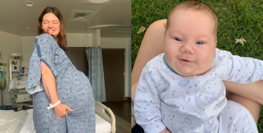 Мама из США Шелби Мартин перед родами и ее новорождённый сын Кэссиан весом почти 6 килограммов