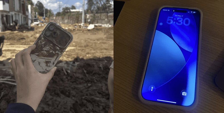 Включенный iPhone 17 Pro, найденный после тайфуна, показывает рабочий экран без повреждений после очистки и зарядки