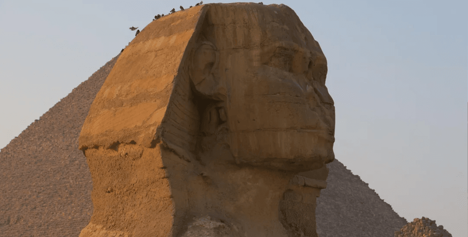 Сфинкс и пирамиды Гизы в Египте на закате