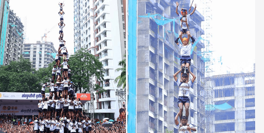 В Индии живые люди образовали пирамиду